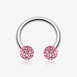 Multi-Gem Sparkle Horseshoe Circular Barbell-Light Pink