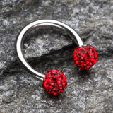 Detail View 1 of Multi-Gem Sparkle Horseshoe Circular Barbell-Red