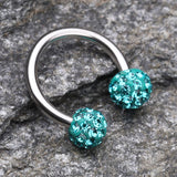 Detail View 1 of Multi-Gem Sparkle Horseshoe Circular Barbell-Teal