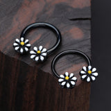 Detail View 1 of Blackline Adorable Daisy Flower Horseshoe Circular Barbell-Black/White/Yellow