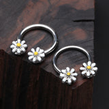 Detail View 1 of Sweet Dainty Daisy Steel Horseshoe Circular Barbell-White/Yellow