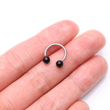 Detail View 2 of Black Agate Stone Ball Ends Steel Horseshoe Circular Barbell