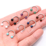Detail View 3 of Black Agate Stone Ball Ends Steel Horseshoe Circular Barbell