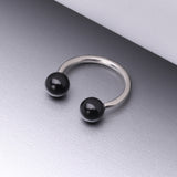 Detail View 1 of Black Agate Stone Ball Ends Steel Horseshoe Circular Barbell
