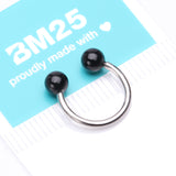 Detail View 4 of Black Agate Stone Ball Ends Steel Horseshoe Circular Barbell