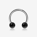 Black Agate Stone Ball Ends Steel Horseshoe Circular Barbell