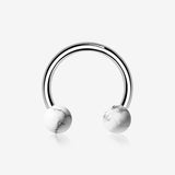 White Howlite Stone Ball Ends Steel Horseshoe Circular Barbell