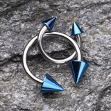 Detail View 1 of Colorline PVD Spike Ends Steel Horseshoe Circular Barbell-Blue