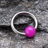 Detail View 1 of Neon Acrylic Ball Top Captive Bead Ring-Purple