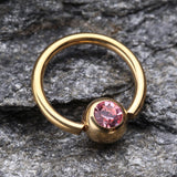 Gold Plated Gem Ball Captive Bead Ring-Pink