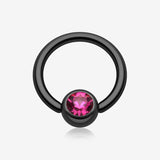 Colorline PVD Gem Ball Captive Bead Ring-Black/Fuchsia