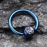 Colorline PVD Gem Ball Captive Bead Ring-Blue/Clear