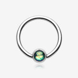 Opalescent Sparkle Steel Captive Bead Ring-Black