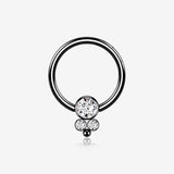 Blackline Royal Bali Sparkle Beaded Steel Captive Bead Ring-Clear Gem