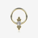 Golden Royal Bali Essence Beaded Steel Captive Bead Ring-Clear Gem