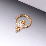 Detail View 1 of Golden Royal Bali Essence Beaded Steel Captive Bead Ring-Clear Gem