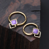 Detail View 1 of Golden Aphrodite Stone Tessel Captive Bead Ring-Purple