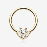 Golden Elegance Dazzle Sparkle Captive Bead Ring-Clear Gem