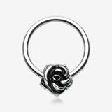 Vintage Steel Rose Blossom Captive Bead Ring
