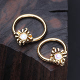 Detail View 1 of Golden Blazing Opalescent Sun Sparkle Captive Bead Ring-White