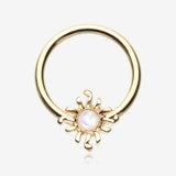 Golden Blazing Opalescent Sun Sparkle Captive Bead Ring