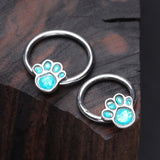 Detail View 1 of Adorable Paw Print Opalescent Sparkle Captive Bead Ring-Teal