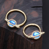 Detail View 1 of Golden Opalescent Galaxy Planet Captive Bead Ring-Blue