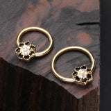 Detail View 1 of Golden Lotus Filigree Multi-Gem Sparkle Captive Bead Ring-Aurora Borealis