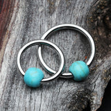 Detail View 1 of Turquoise Stone Ball Steel Captive Bead Ring-Turquoise