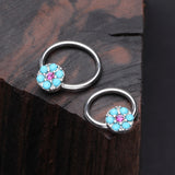 Detail View 1 of Turquoise Boho Circle Sparkle Captive Bead Ring-Turquoise/Fuchsia