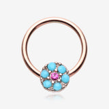 Rose Gold Turquoise Boho Circle Sparkle Captive Bead Ring