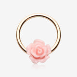 Rose Gold Dainty Rose Blossom Steel Captive Bead Ring