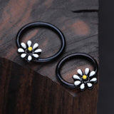 Detail View 1 of Blackline Adorable Daisy Flower Captive Bead Ring-Black/White/Yellow
