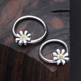 Detail View 1 of Adorable Daisy Flower Captive Bead Ring-White/Yellow