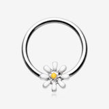 Adorable Daisy Flower Captive Bead Ring-White/Yellow