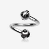 Aurora Gem Ball Steel Twist Spiral Ring-Black