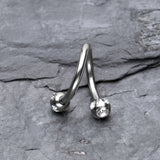 Detail View 1 of Aurora Gem Ball Steel Twist Spiral Ring-Clear Gem