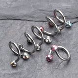 Detail View 2 of Aurora Gem Ball Steel Twist Spiral Ring-Clear Gem
