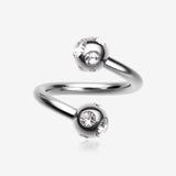 Aurora Gem Ball Steel Twist Spiral Ring-Clear Gem