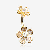 Golden Wild Flower Sparkle Internally Threaded Belly Button Ring