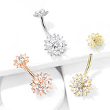 Detail View 4 of Golden Marquise Sparkle Flower Internally Threaded Belly Button Ring-Clear Gem