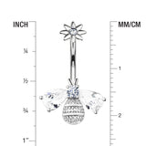 Detail View 1 of Flower Sparkle Honey Bee Internally Threaded Belly Button Ring-Clear Gem