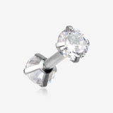 Double Prong Gem Sparkle Internally Threaded Cartilage Tragus Barbell-Clear Gem
