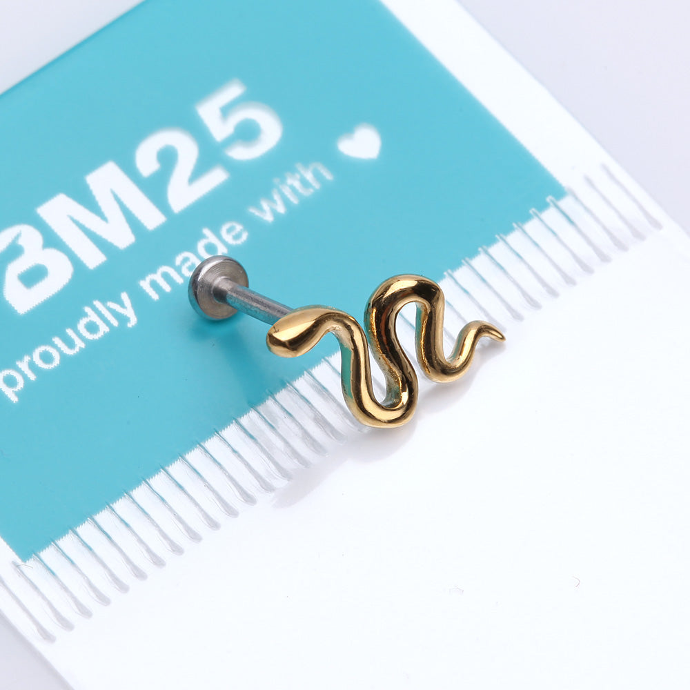 Golden Slithering Silk Snake Internally Threaded Steel Labret - BM25.com