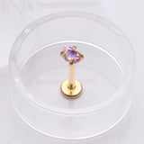 Detail View 1 of Golden Teardrop Prong Set Sparkle Top Internally Threaded Labret Flat Back Stud-Aurora Borealis