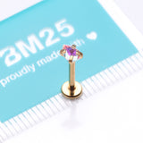 Detail View 3 of Golden Teardrop Prong Set Sparkle Top Internally Threaded Labret Flat Back Stud-Aurora Borealis