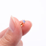 Detail View 2 of Golden Teardrop Prong Set Sparkle Top Internally Threaded Labret Flat Back Stud-Aurora Borealis