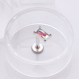 Detail View 1 of Baguette Prong Set Sparkle Top Internally Threaded Labret Flat Back Stud-Aurora Borealis