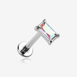 Baguette Prong Set Sparkle Top Internally Threaded Labret Flat Back Stud