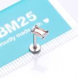 Detail View 3 of Baguette Prong Set Sparkle Top Internally Threaded Labret Flat Back Stud-Aurora Borealis